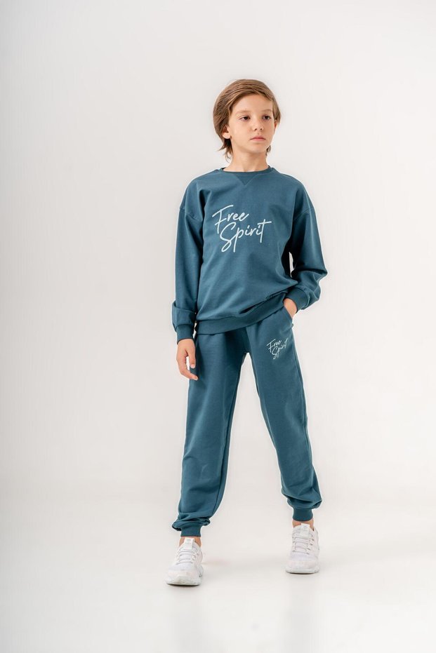 Boy's Bottom and Top Tracksuit Set with Chest Letter Printed Leg Print Detail
