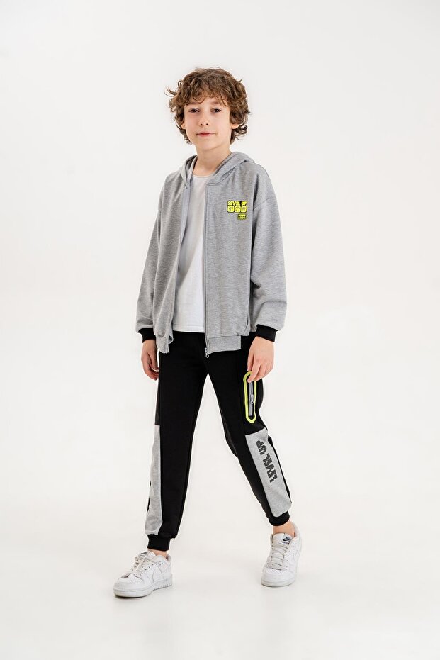 Printed Hooded Boy's Sweatshirt Bottom - Top Tracksuit Set