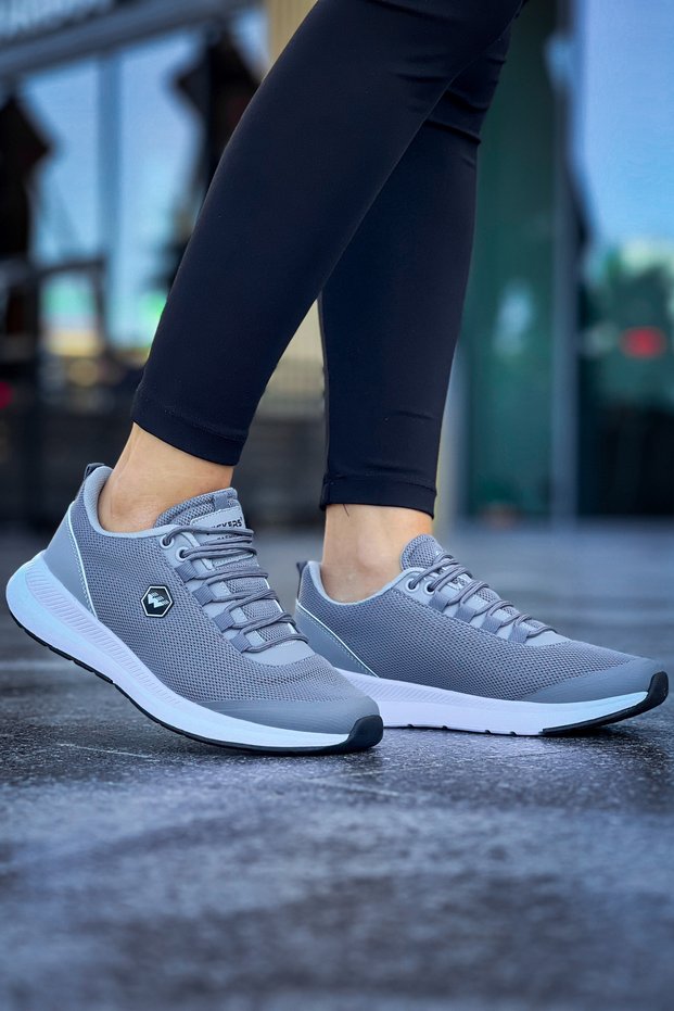 Women's Gray Lace-Up Orthopedic Mesh Ultra-Light Breathable Sneaker Stylish Daily Walking Sports Shoes