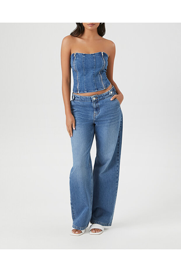 Straplez Yaka Denim Bluz - 6