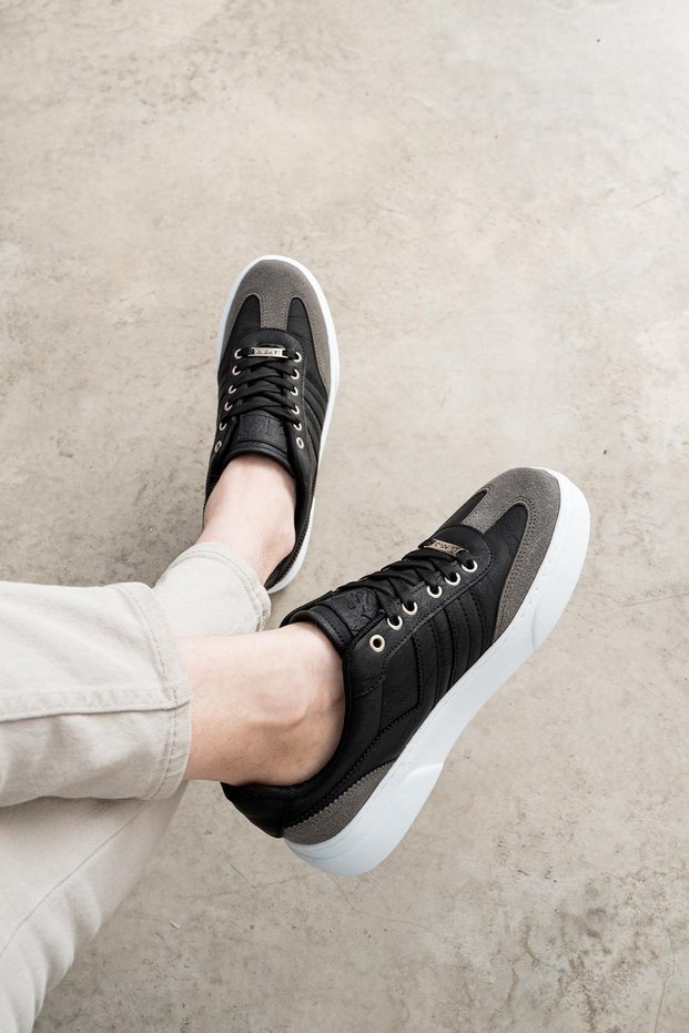 205 Black Smoke Color White Sole Men's Casual Shoes