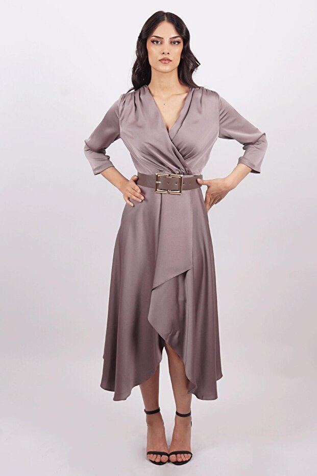 Vizon V Yaka Elbise - 1