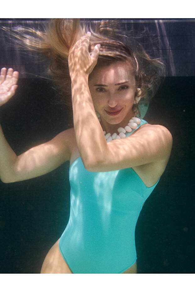 X Şahika Ercümen - Halter Neck Swimsuit with Textured Back Window Detail