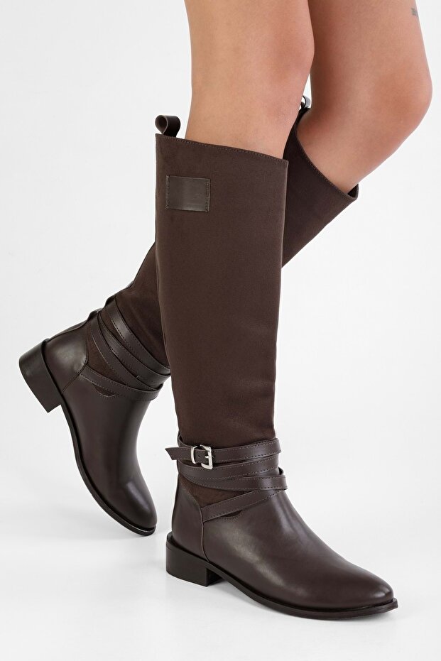 Women's Trinket Brown Leather Buckle Boots