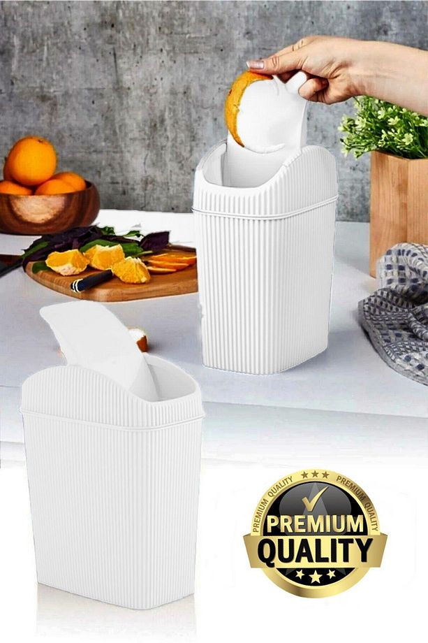 Mini 2.5 Lt Mutfak Çöp Kutusu Tezgah Üstü Kapaklı Banyo Çöp Kovası - Tuvalet Çöp Kutusu Beyaz - 1