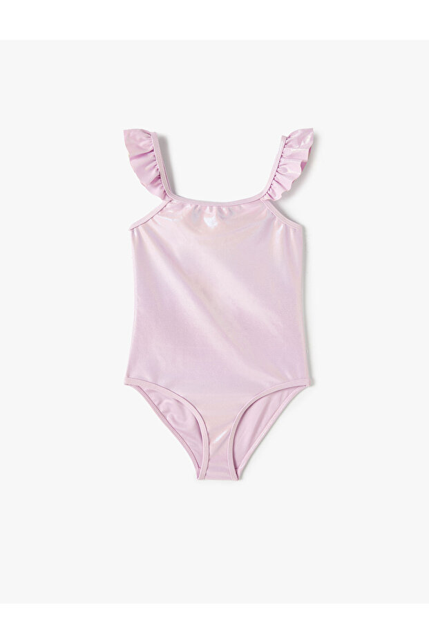 Swimsuit with Shiny Ruffles and Thin Straps