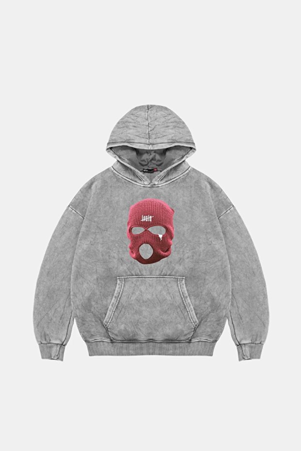 Pink Mask Printed Oversize Unisex Premium Washable White Hoodie