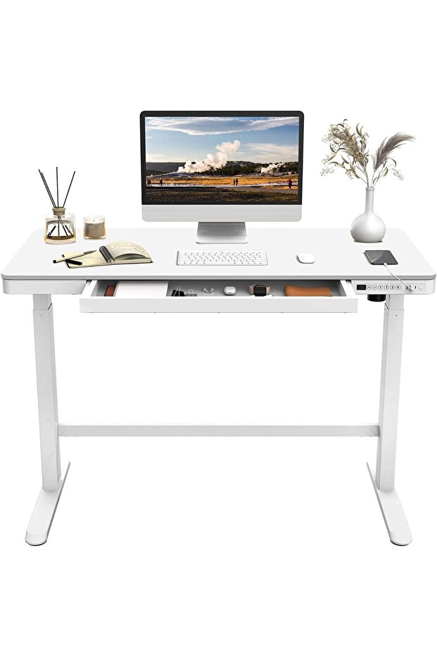 Flexispot ET-118W All In One Height Adjustable Standing Desk With USB Charging - White