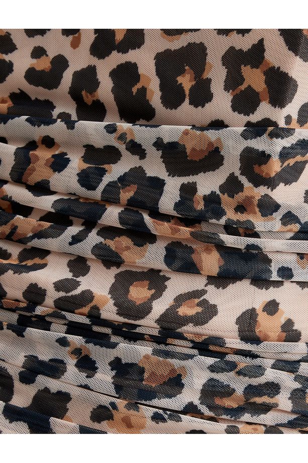 Leopar Elbise Midi İp Askılı Drapeli - 6