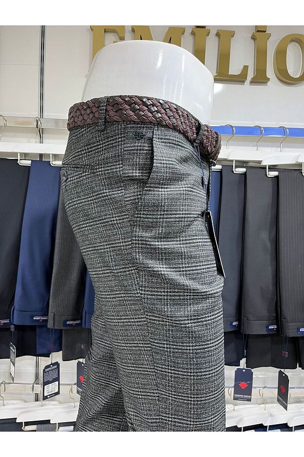 KARELİ EN BOY LİKRALI KUMAŞ PANTOLON REGULAR FIT - 1