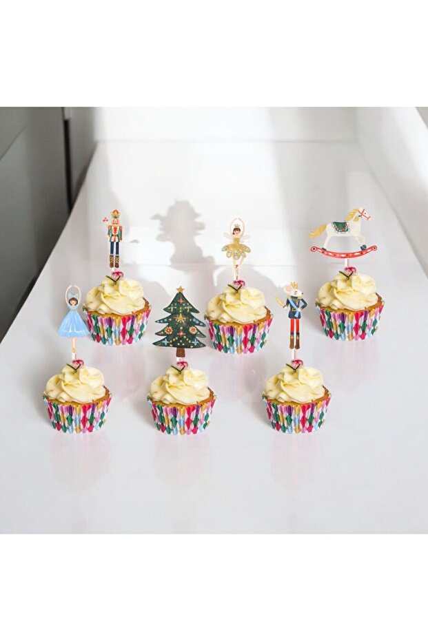 New Year Themed Nutcracker Ballerina Toothpick Cupcake Ornament 8 Pieces