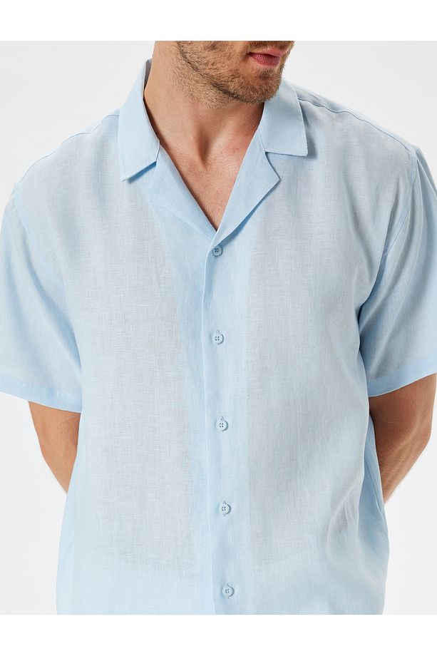 Keten Gömlek Basic Devrik Yaka Regular Fit - 5