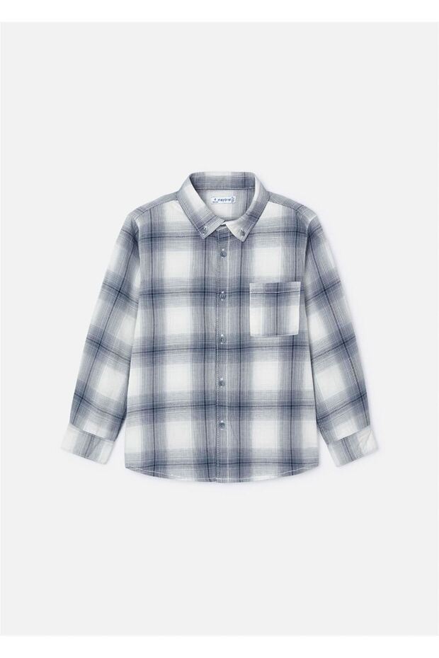 Boy's Plaid Long Sleeve Shirt Blue 4114