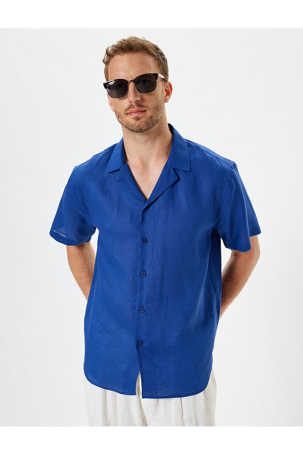 Keten Gömlek Basic Devrik Yaka Regular Fit - 3