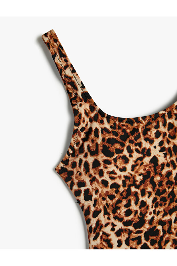 Leopard Swimsuit U Neck Thick Strap - 4