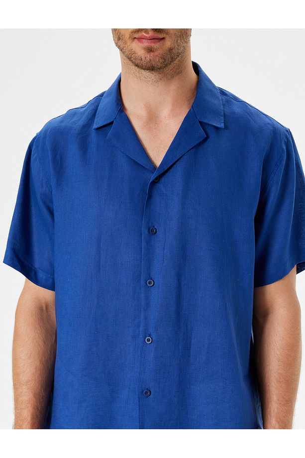 Keten Gömlek Basic Devrik Yaka Regular Fit - 5