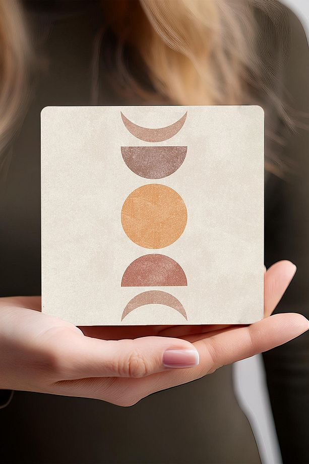 Minimalist, Bohem, Soyut Taş Bardak Altlığı Masaüstü Koruyucu Altlık 4'lü Set 10x10cm Sc261 - 4