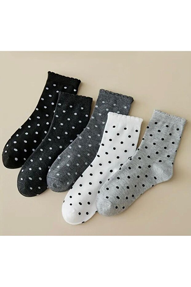 Polka Dot Picoted Women's Socks 5 Pairs
