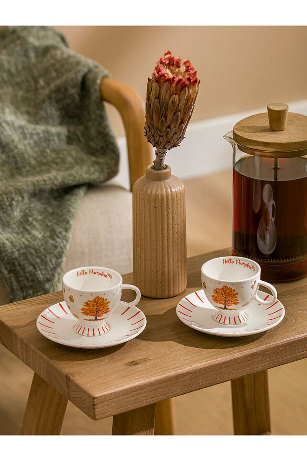 LCW HOME Ekru Sonbahar Temalı 2 Kişilik Porselen Kahve Fincan Takımı 90 Ml - 1