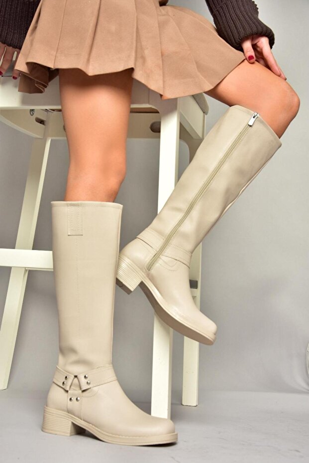 T 404550009 Beige Low Heeled Women's Boots