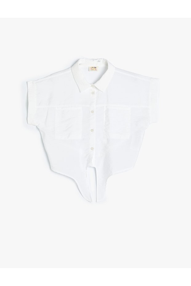 Crop Shirt with Front Tie Detail, Short Sleeves and Pockets