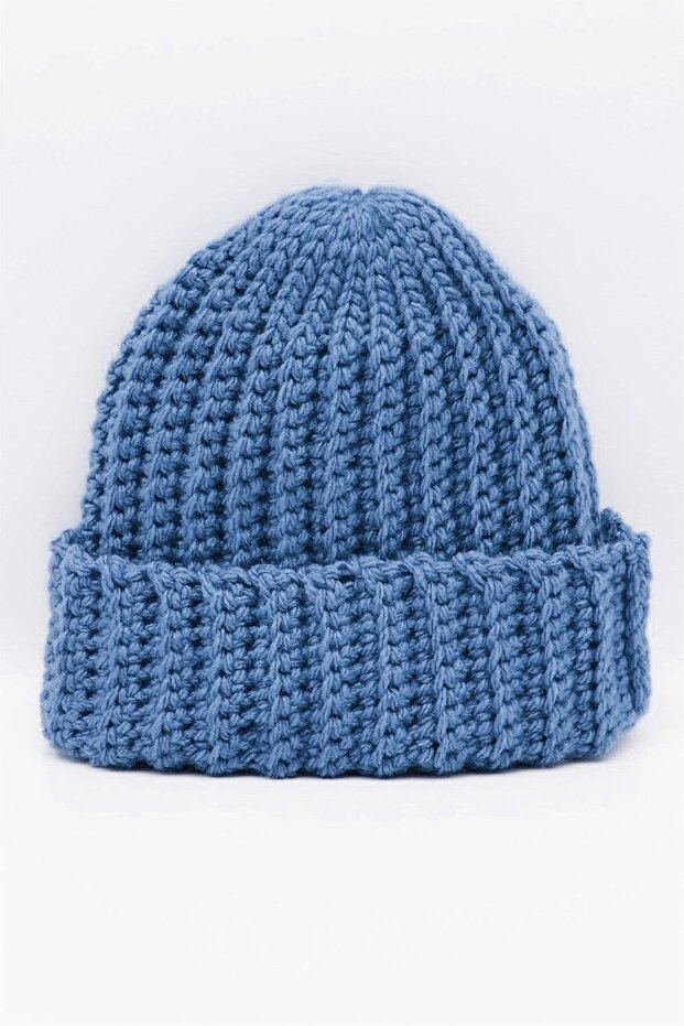 Women's Hand Knitted Mohair Wool Beanie Blue