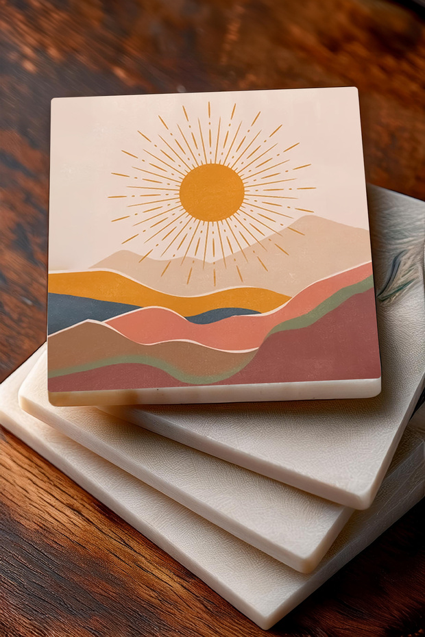 Minimalist Abstract, Bohemian Stone Coasters Desktop Protective Coasters Set of 4 10x10cm Sc233 - 3