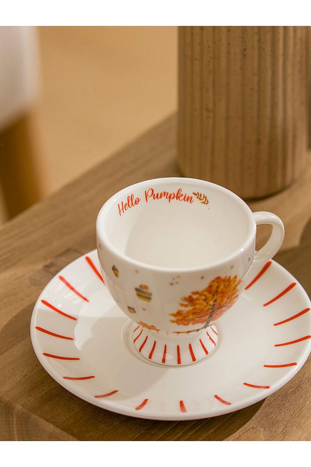 LCW HOME Ekru Sonbahar Temalı 2 Kişilik Porselen Kahve Fincan Takımı 90 Ml - 3