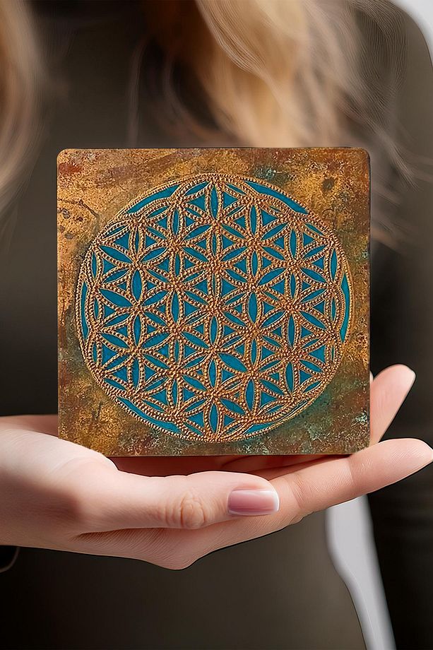 Minimalist, Yaşam Çiçeği, Soyut, Lotus Çiçeği Taş Bardak Altlığı Koruyucu Altlık 4'lü Set 10x10cm - 4
