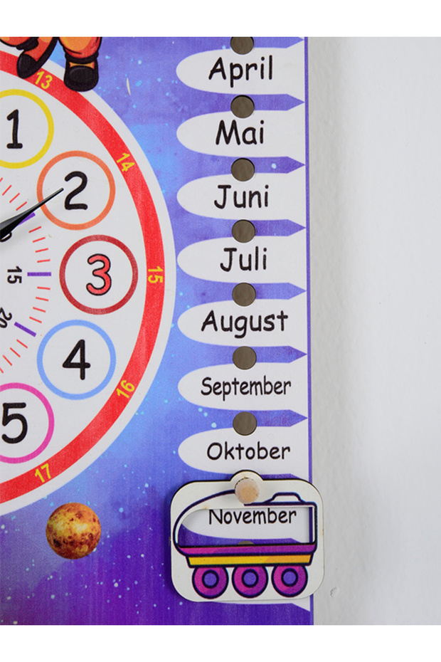 Çocuk Odası Almanca Gezegen Temalı Gerçek Saatli Duvar Takvimi - 4