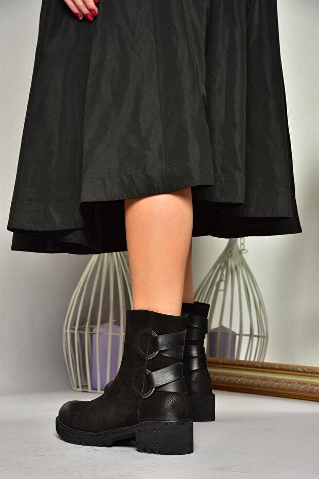 T 654047101 Black Genuine Leather Nubuck Women's Boots