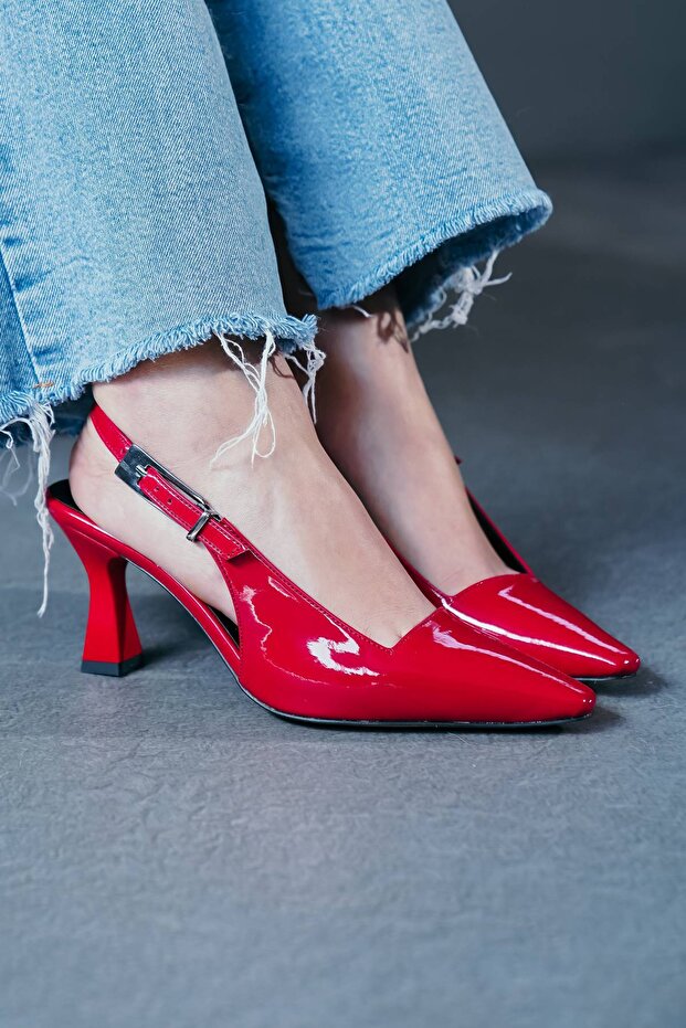 Women's Open Back Short Heeled Shoes Niola Red Patent Leather