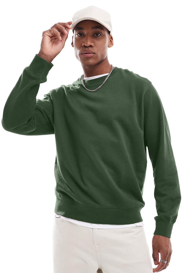 Men's Crew Neck Hooded Winter Loose Sweatshirt Khaki