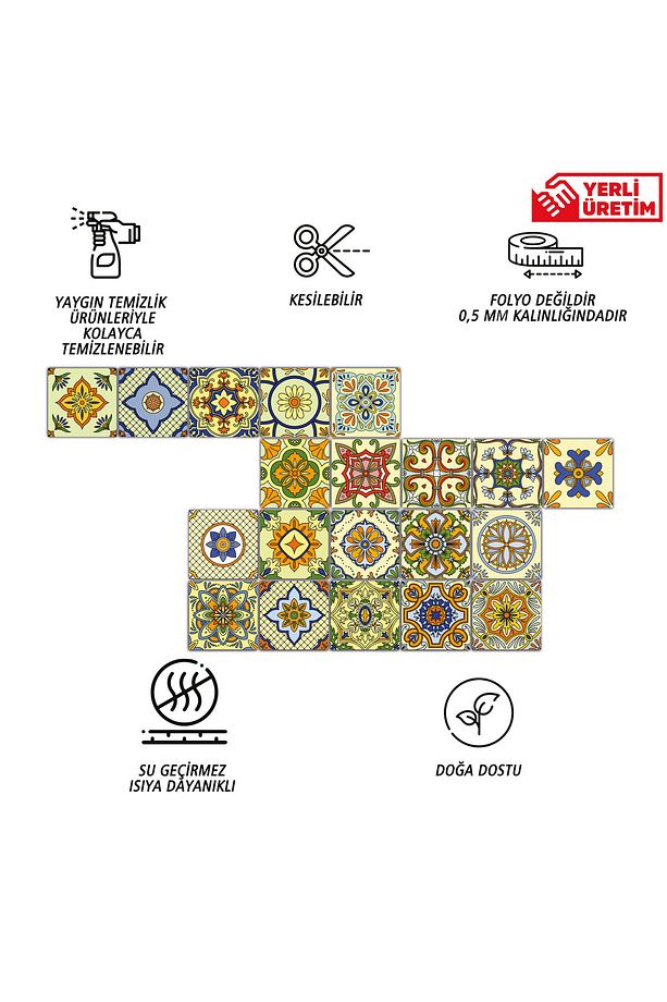 Kendinden Yapışkanlı Sarı Tile Desenli Pvc Karo 15x15 Cm 10'lu Paket - 3