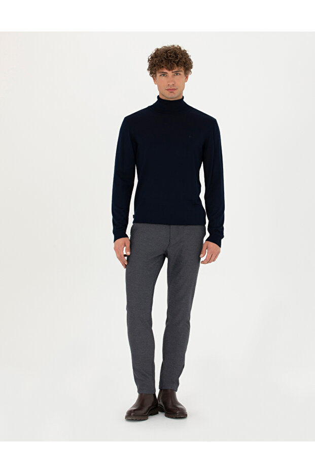 Navy Blue Slim Fit Canvas Trousers 50278472-Vr033