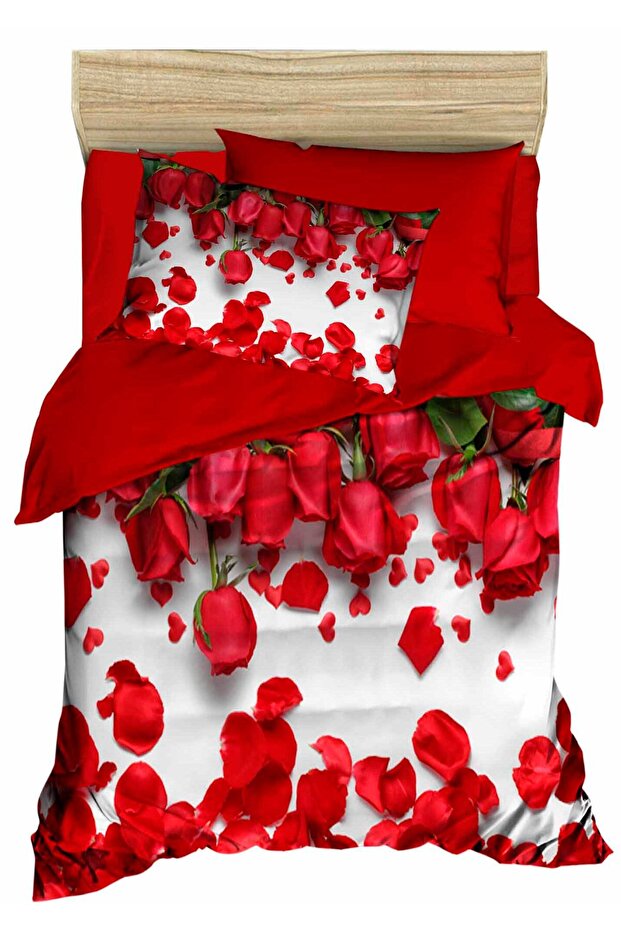 Red Roses and Leaves Single Young Bedding Set