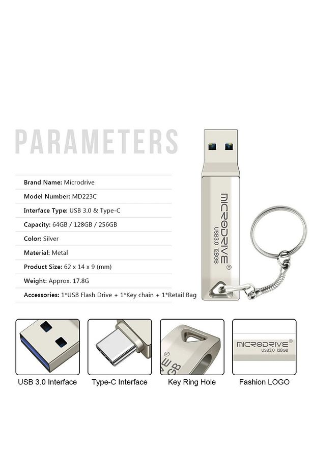 128 Gb Type C Ve Usb Flash Bellek Otg Çift Giriş 3.0 2in1 (MİCRODRİVE) - 6