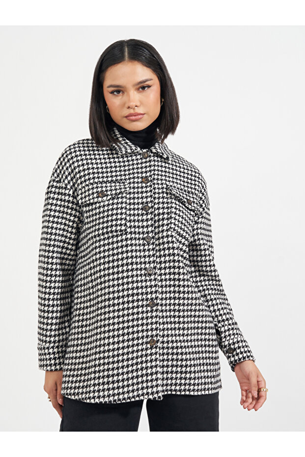 Oversized Longline Houndstooth Shacket