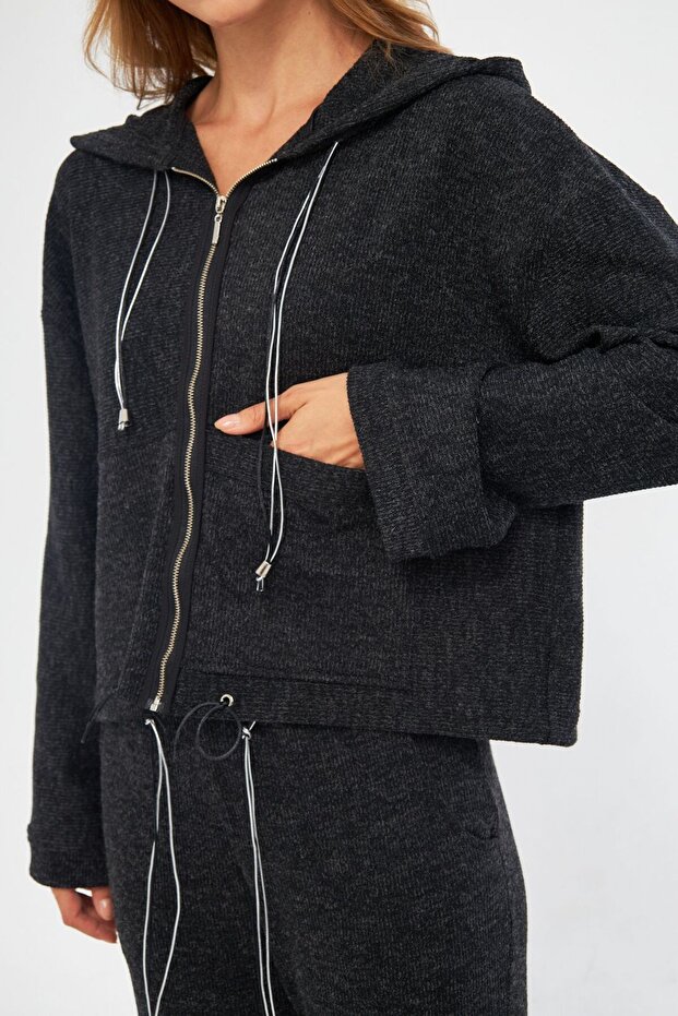 KAPÜŞONLU ANTRASİT BLUZ - 6