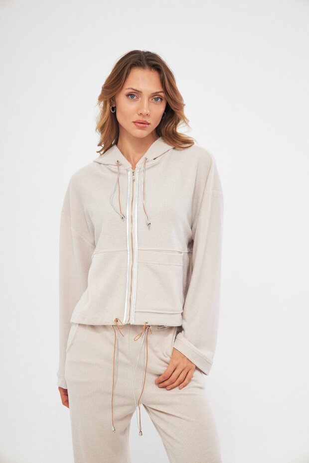 KAPÜŞONLU BEJ BLUZ - 2