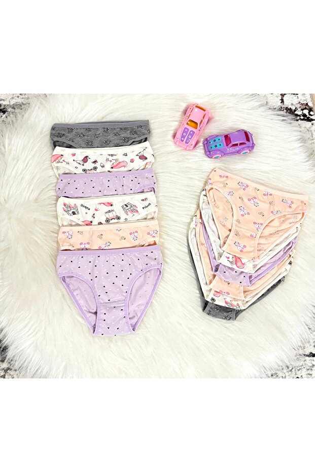 Girl's Patterned Lingerie 12 Pieces 100% Cotton