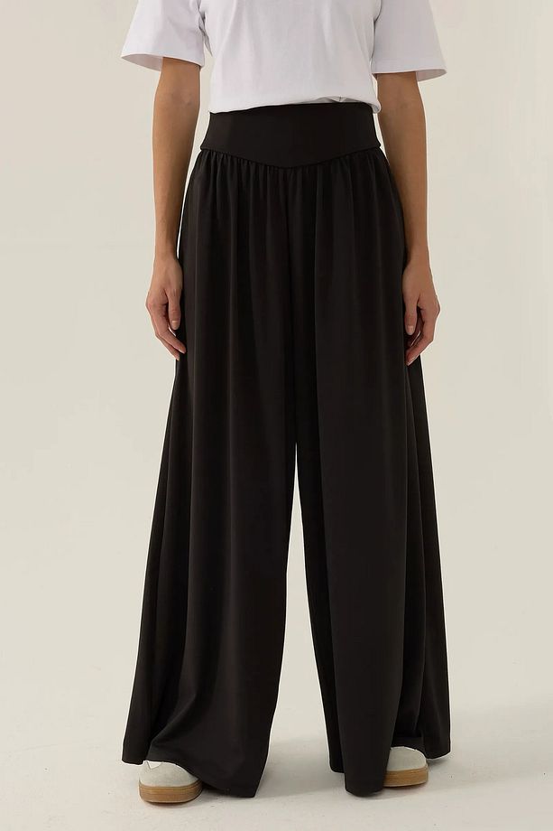 Yüksek Bel Pliseli Wide Leg Örme Pantolon - 2