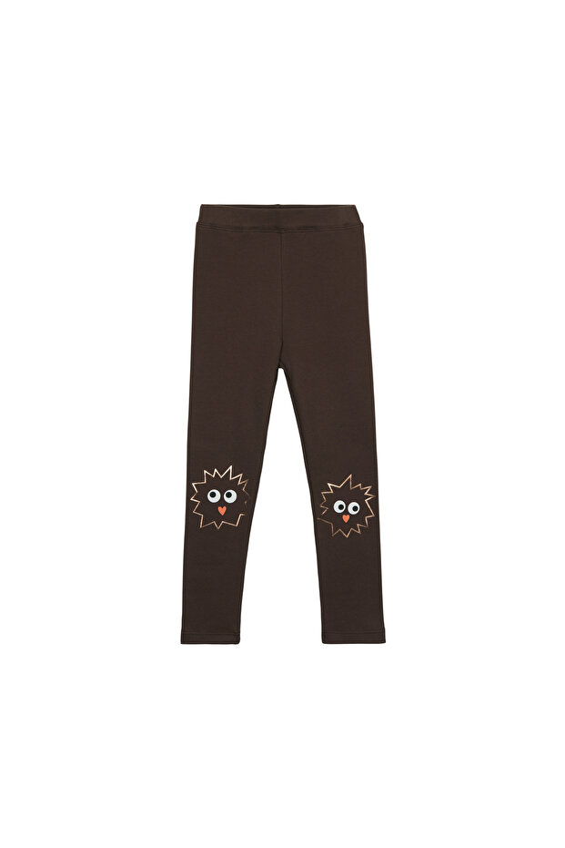 Brown Crazy Eyes Printed Girls' Winter Warm Leggings