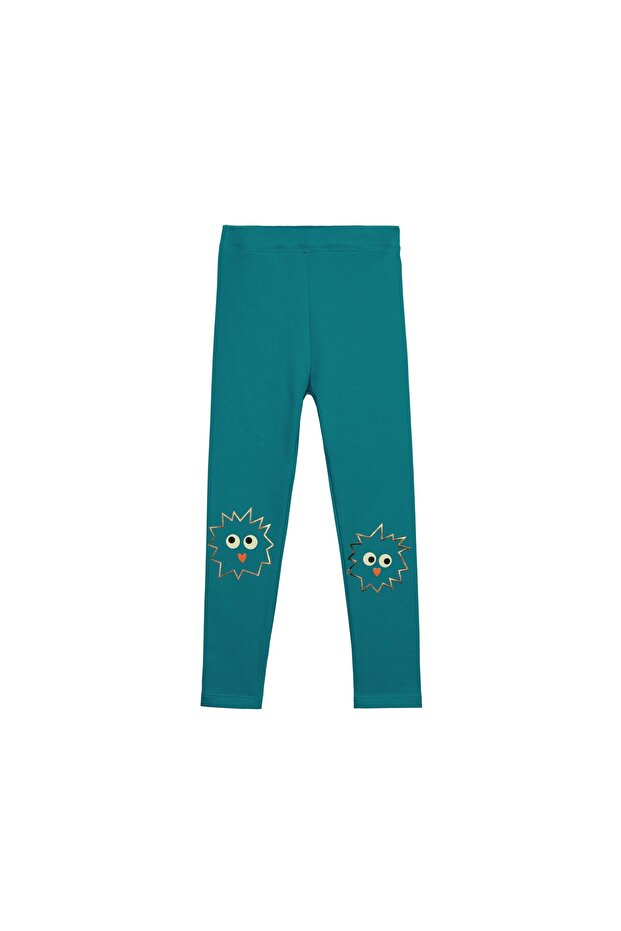 Crazy Eyes Printed Dark Petrol Girl's Leggings - Winter Rosette