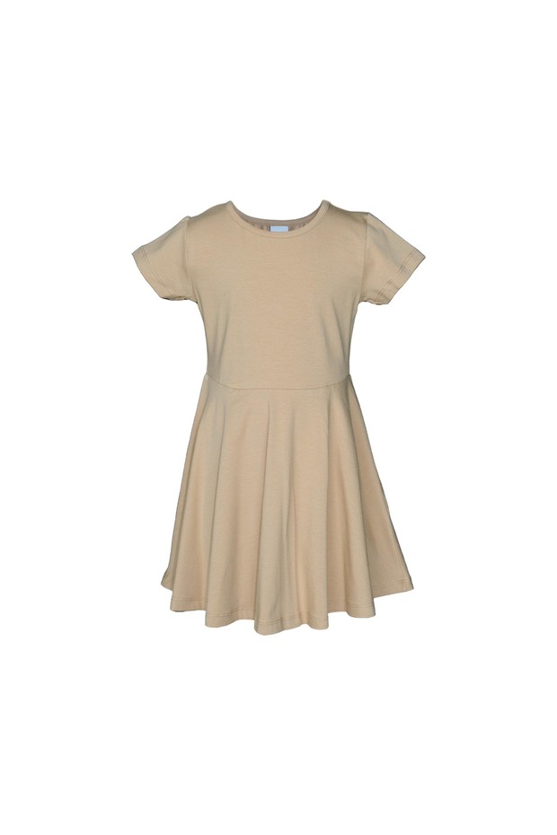 Milk Coffee Color Basic Short Sleeve Dress for Girls