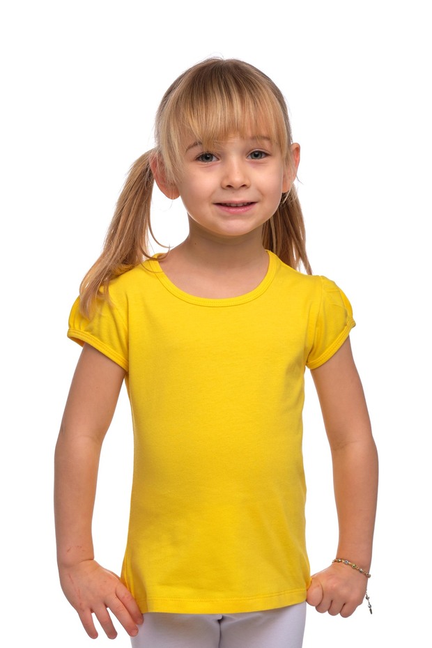 Yellow Basic Girl's Crew Neck Watermelon Sleeve T-Shirt