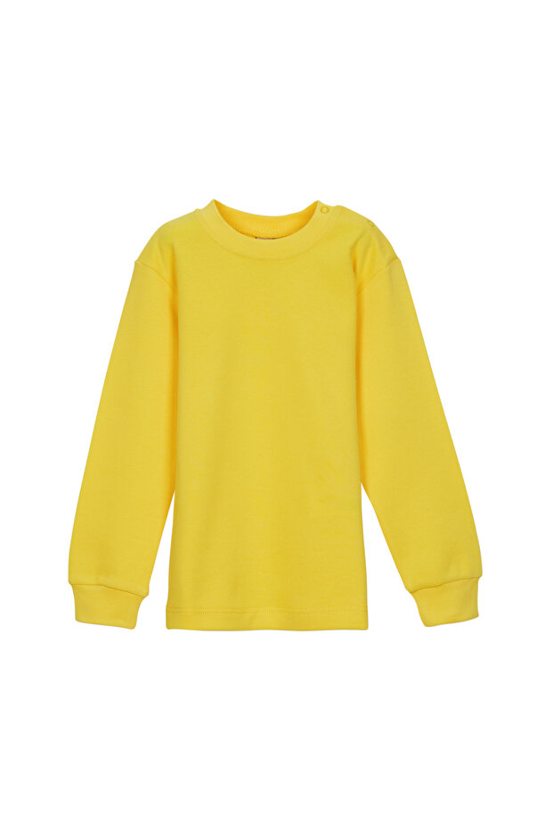 Yellow Basic Girls' Snap-Crew Neck Winter Long Sleeve T-Shirt