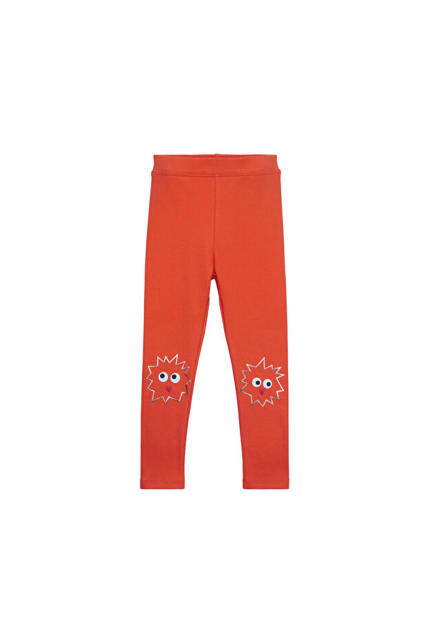 Orange Crazy Eyes Printed Winter Hooded Tights for Girls