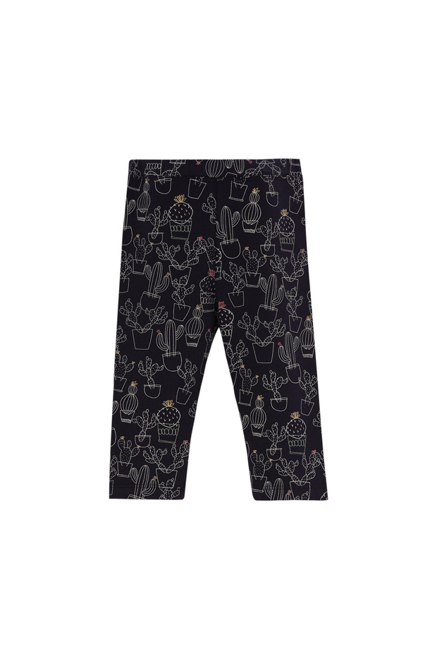 Girl's Patterned Line Art Cactus Knee Length Leggings Capri