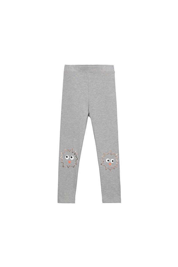 Light Gray Crazy Eyes Printed Girls' Winter Ribbed Girls' Leggings